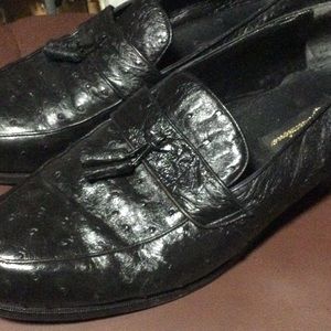 Calcaterra | Black Ostrich Tasseled Loafers Shoes